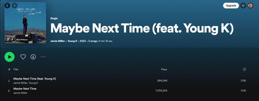 Lagu 'Maybe Next Time' di Spotify