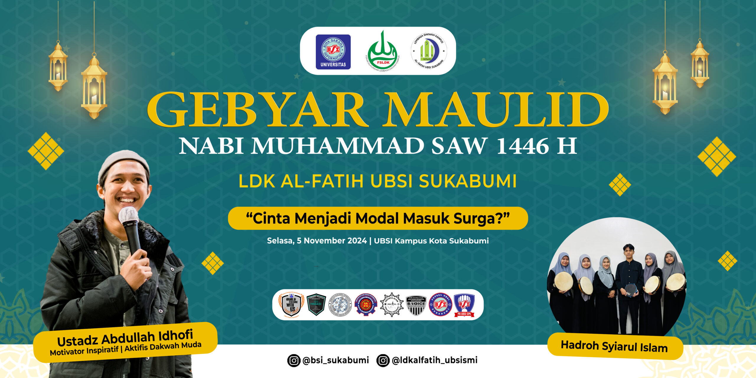 Universitas BSI Sukabumi akan menyelenggarakan acara istimewa dalam rangka memperingati Maulid Nabi Muhammad SAW 1446 H.