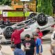 Pajero Sport Terguling Usai Ditabrak Truk Gas LPG di Sukabumi
