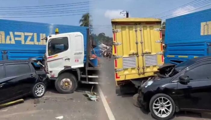 Suara Keras Gegerkan Warga, Truk Trailer Tabrak Enam Kendaraan di Sukabumi