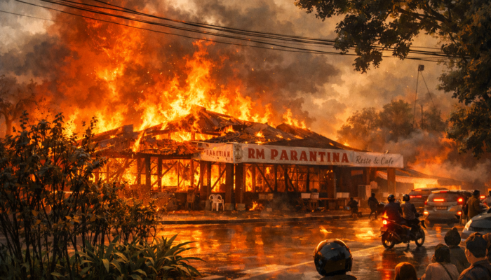 Api Besar Menghanguskan Rumah Makan Parantina di Lingkar Selatan Sukabumi