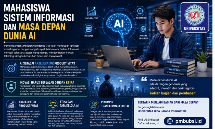 Teknologi AI mendukung pembelajaran mahasiswa Sistem Informasi.